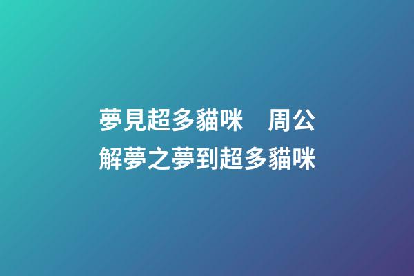 夢見超多貓咪　周公解夢之夢到超多貓咪
